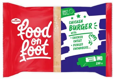 Hamburgers ar vistas gaļas kotleti, marinētiem gurķiem un sieru FOOD ON FOOT 220g 