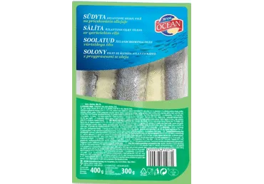 Siļķu fileja mazsālīta eļļā ar garšvielām WIDE OCEAN 400g
