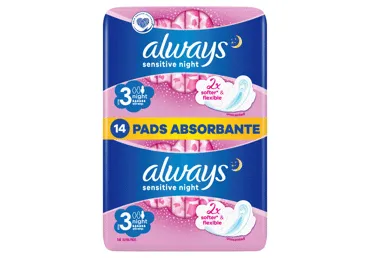 Higiēniskās paketes ALWAYS Sensitive Night, S3, 14 gab.
