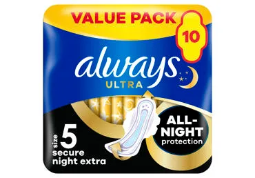 Higiēniskās paketes ALWAYS Ultra Secure Night Extra, S5, 10 gab.