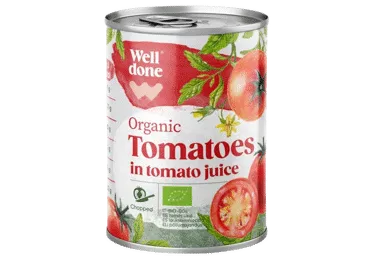 Konservēti BIO tomāti WELL DONE mizoti 400g