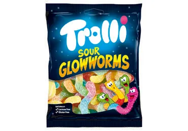 Kummikommid sour glowworms Trolli 200g