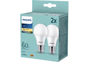 LED spuldzes PHILIPS A60 60W E27 2gab.