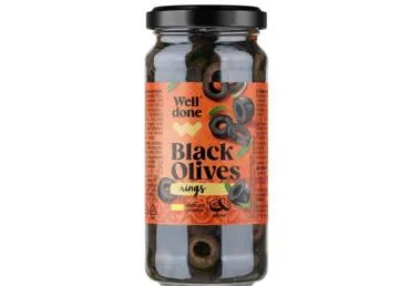 Melnās olīvas Rings WELL DONE šķēlītēs 220g