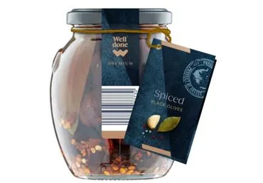 Melnās olīvas ar garšvielām WELL DONE PREMIUM 360g