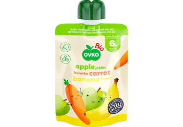 Biezenis OVKO BIO ābolu-burkānu-banānu 6+ 90g