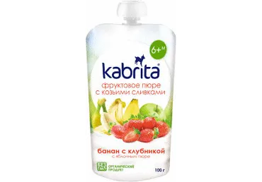 Biezenis KABRITA kazas piena-banānu-zemeņu-ābolu 6+ 100g