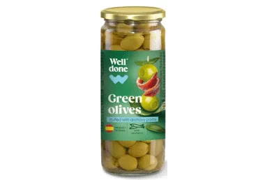 Zaļās olīvas pildītas ar anšoviem WELL DONE 235g