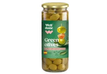 Zaļās olīvas pildītas ar lasi WELL DONE 235g