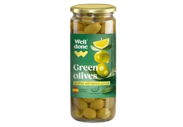 Zaļās olīvas pildītas ar citronu pastu WELL DONE 235g