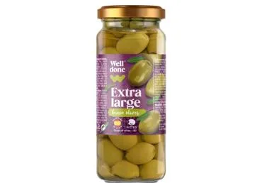 Zaļās XL olīvas WELL DONE bez kauliņiem 330g