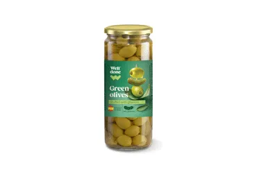 Zaļās olīvas ar marinētiem gurķīšiem WELL DONE 340g