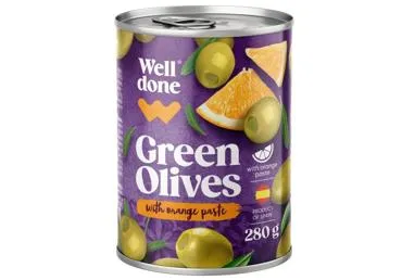 Zaļās olīvas ar apelsīnu pastas pildījumu WELL DONE 280g