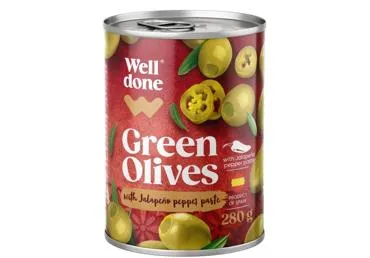 Zaļās olīvas ar Jalapeno WELL DONE 280g