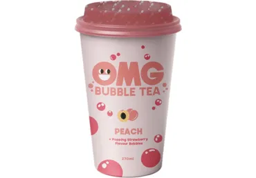 Tējas dzēriens OMG, persiku garša ar zemeņu bumbiņām, 0.27l