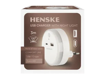 USB-laadija HENSKE öövalgusega