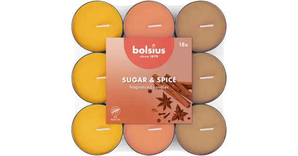 18 lõhna-teeküünalt Bolsius 3,5h suhkur/vürts