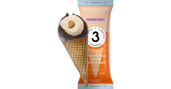3 Kaverin Laktoosivaba Kaneelimaitseline koonusjäätis 95 g/150 ml