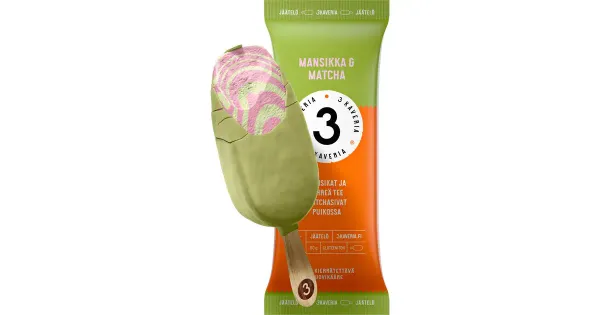 3 Kaverin Maasika- ja Matchamaitseline Pulgajäätis 80 g/110 ml