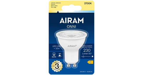 Airam LED-lamp GU10 2,4W 2700K 230LM