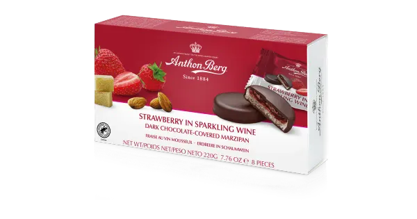 Anthon Berg Strawberry in Sparkling Wine, martsipanitäidisega šokolaad 220g