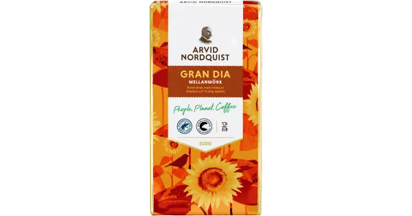 Arvid Nordquist Classic GRAN DIA KAFFE 500G Kesk.röst. Iiriselõhn. Täidlane, pähkl.mõrkj.100% Araabika: Bra/Kesk- Am/Col/Ida-Aafrika