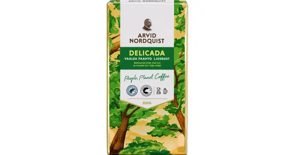 Arvid Nordquist DELICADA filterkohv 500G Kerge röst. Marjane, pehmelt täidlane. 100% Araabika. Kasutus:7 g kohvi / 1,25 dl kuum vesi