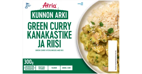 Atria Kunnon Arki kana rohelise karrikastme ja riisiga, 300 g