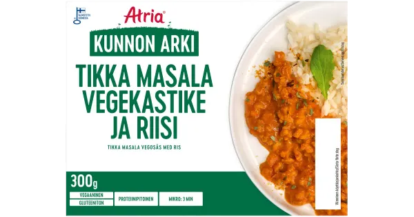 Atria Kunnon Arki Tikka Masala kaste riisiga, taimne toode, 300 g