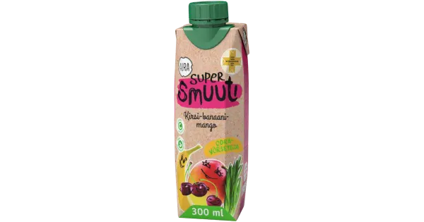AURA SMOOTHIE Supersmuuti Kirsi-banaani-mango odravõrsega 300 ml