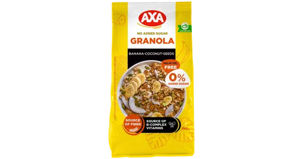 Axa banaani-kookose-seemne granola suhkruta 300g