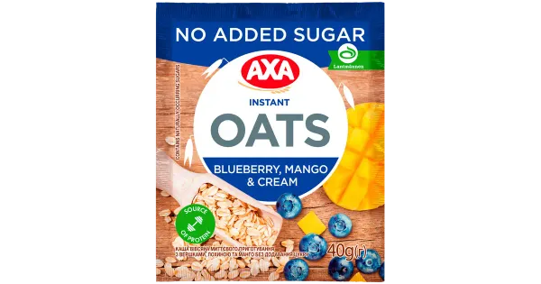 Axa kiirkaerahelbepuder koore, mustika ja mangoga ilma lisatud suhkruta 40g