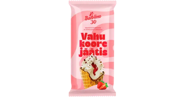 Balbiino Vahukoorejäätis Maasikatoormoosi ja piimašokolaaditükkidega 165ml/94 g