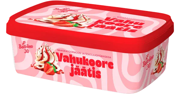Balbiino Vahukoorejäätis Maasikatoormoosi ja piimašokolaaditükkidega 1L/500 g