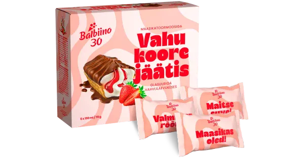 Balbiino Vahukoorejäätis Maasikatoormoosiga vahvlilaevukeses 6x130ml/70 g