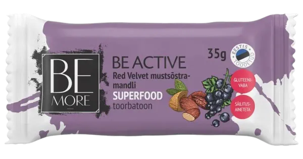 Be More Be Active Red Velvet mustsõstra-mandli toorbatoon 35g