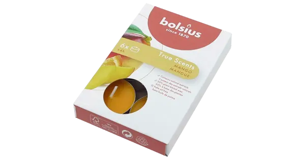 Bolsius 6 lõhna-teeküünalt karbis 4h Mango True