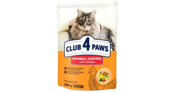 Club4Paws Premium Hairball control. Kuivtoit täiskasv. kassile, 0,3 kg