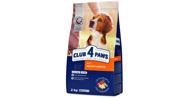 Club4Paws Premium kuivtoit täiskasvanud keskmist tõugu koertele, seedimist toetav ja kiudainerikas, kanaga, 2 kg