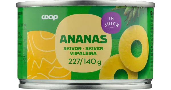 Coop ananassiviilud ananassimahlas 227/140g