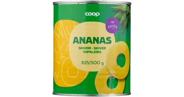 Coop ananassiviilud ananassimahlas 825/500g