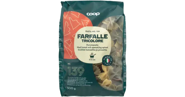 Coop farfalle durumpasta tomati ja spinatiga 500g