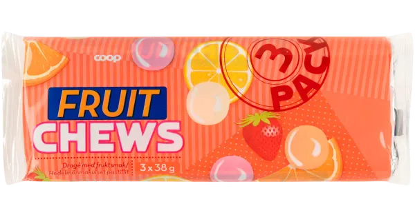 Coop Fruit Chews puuviljamaitset pastillid 3x38g