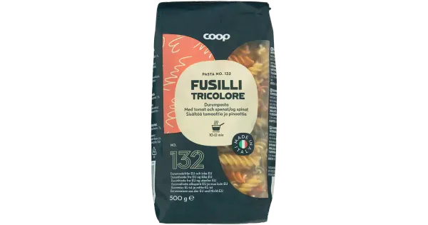 Coop fusilli durumpasta tomati ja spinatiga 500g