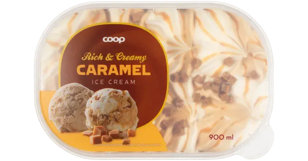 Coop Karamelli-Vanillikoorejäätis karamellikastme ja karamellitükkidega 900 ml