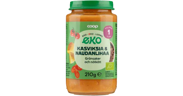 Coop köögivilja- ja veiselihapüree 12k, 210g