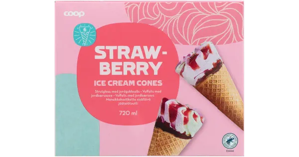 Coop Maasika koonusjäätised 6tk 415 g