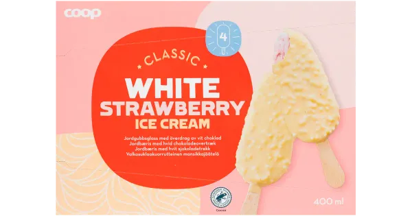 Coop Maasikajäätis Valge Šokolaadiga 4tk 400ml/268 g