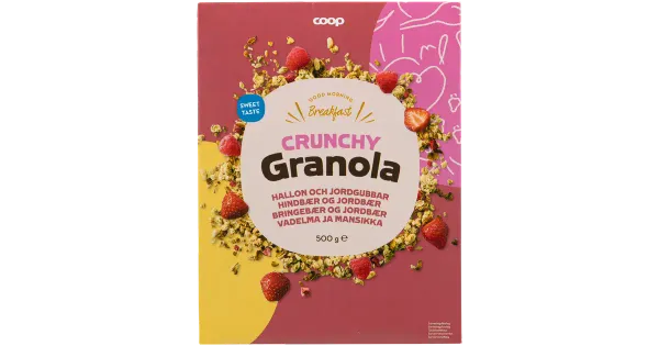 Coop magus granola külmkuivatatud vaarikatükkidega 1,5% ja maasikatega 1,5% 500g