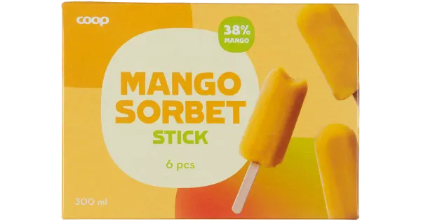 Coop Mangosorbeti jäätisepulk 6 tk 300 g/ 300 ml